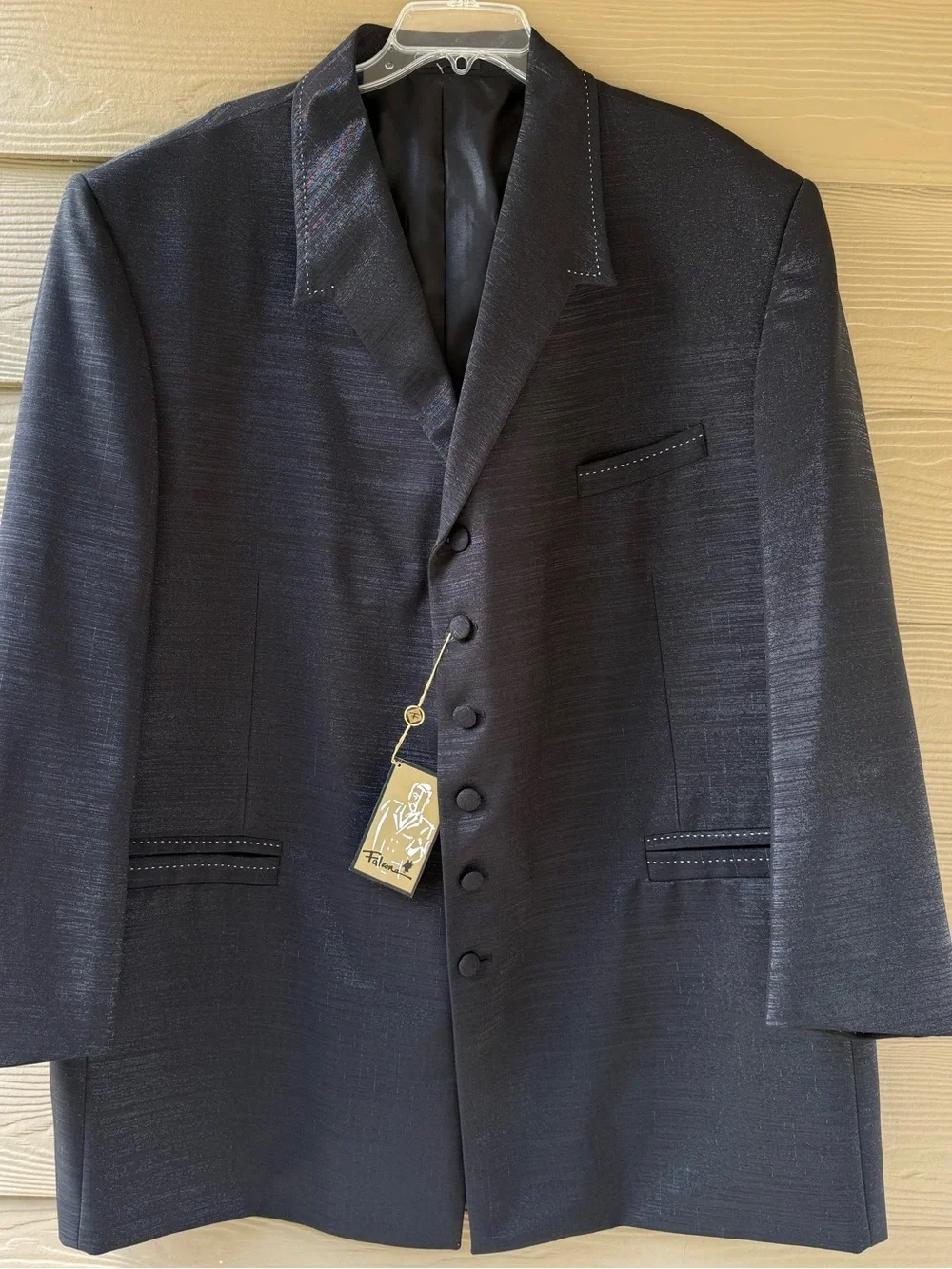 Falcone Men's Black Silver Polyester Jacket Blazer & Pants 2pc Suit Size 52L/47L
